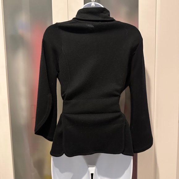 BCBGMaxAzria Black Merino Wool Knit Wrap Belted Cardigan Sweater Jacket Small - Picture 4 of 16